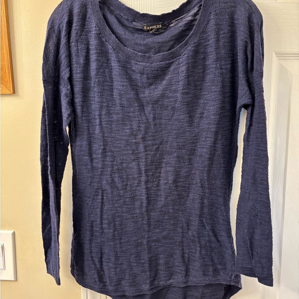 Express Women's Deep Blue Long Sleeve Tee
